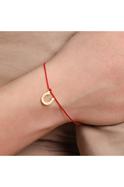 MOHI Fine Jewellery Bratara snur reglabil cu pandant in forma de potcoava, aur 14k