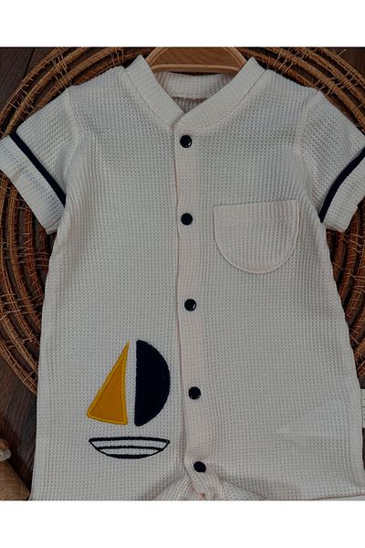 bebicix Sail Embroidered Baby Boy Summer Jumpsuit with Clips