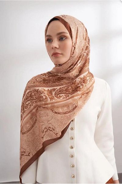 ARMANDA Imported Voile Nuit Pattern Shawl 04463-Coffee
