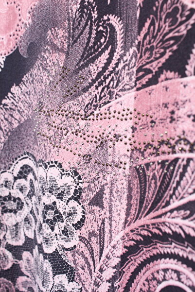 YXL COLLECTION Γυναικεία μπλούζα μεγάλου μεγέθους Lycra Stone με μικτό σχέδιο με μανίκια τριών τετάρτων (4 εποχών) - ροζ