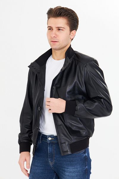 By Marki Marki Men's Genuine Leather Jacket – Button Closure, Punto Stitching, Vintage Style, 4 Pockets- 505922