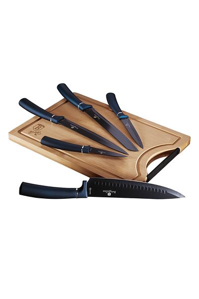 Berlinger Haus Set of knives with non-stick surface + cutting board 6 pcs Aquamarine Metallic Line