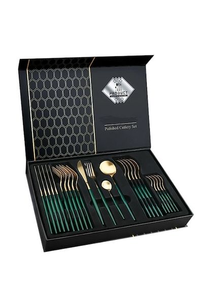 Rovitech Portuguese style cutlery set 24 pieces, stainless steel, gold/green