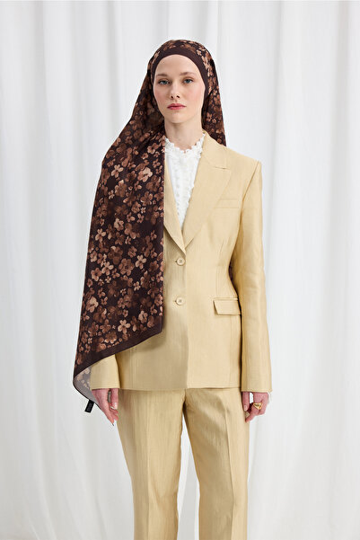 cs camellia scarf Μαλακό σάλι με σχέδιο Blom - Καφέ