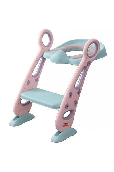 Linomag Kids Toilet Seat with Ladder, Linomag®, Foldable, Height Adjustable, Soft Seat, Rose/Teal