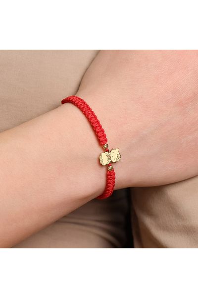 MOHI Fine Jewellery Bratara snur reglabil cu pandant Hello Kitty, aur 14 k