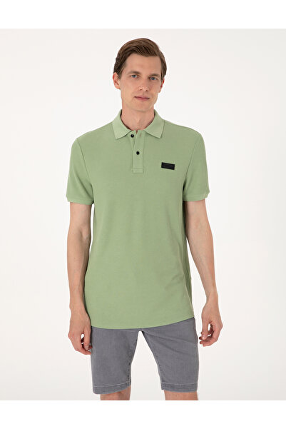 Pierre Cardin Çağla Зелена тениска с поло яка, прилепваща кройка и текстурира...