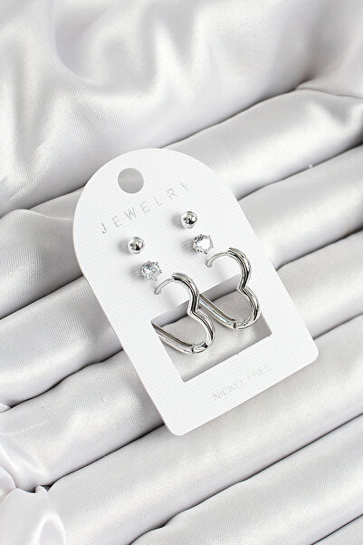 STİLLOVE طقم أقراط نسائية مكونة من 3 أزواج من النحاس والزركون والقلب باللون ا...