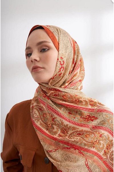 ARMANDA Imported Voile Nuit Pattern Shawl 04463-Camel Orange