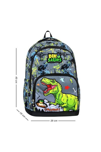 great bags Set ghiozdan pentru școală primară pentru băieți, verde, triplu, dinozaur (GEANT + Hrănire termică + SUport pentru creion)