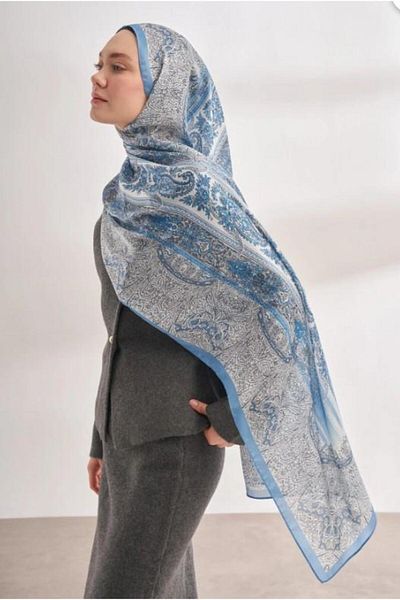 ARMANDA Imported Voile Nuit Design Shawl 04463-Denim Blue