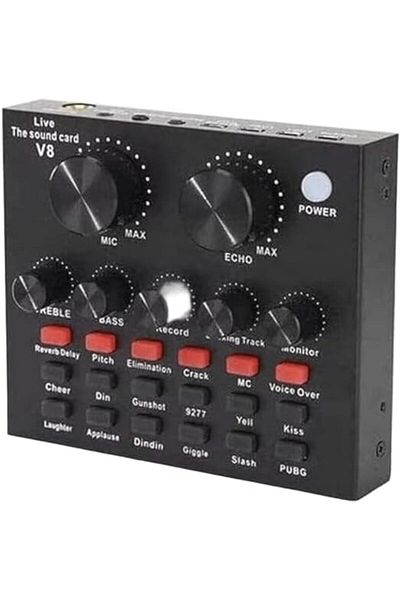 Generic بطاقة الصوت المباشر الاحترافية BB-V8، واجهة صوت USB، خلاط التحكم في مستوى الصوت للتسجيل والعرض