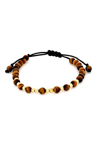 MOHI Fine Jewellery Bratara snur cu bile striate din aur galben de 14k