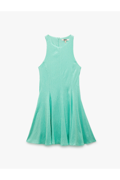 Koton Slim Fit Astarlı Kolsuz Pullu Payetli Halter Yaka Mini Elbise