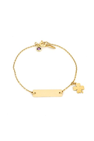 MOHI Fine Jewellery Bratara model placuta si trifoi din aur galben de 14k