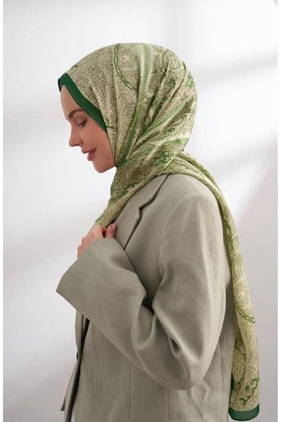 ARMANDA Imported Voile Nuit Pattern Shawl 04463-Linen Green