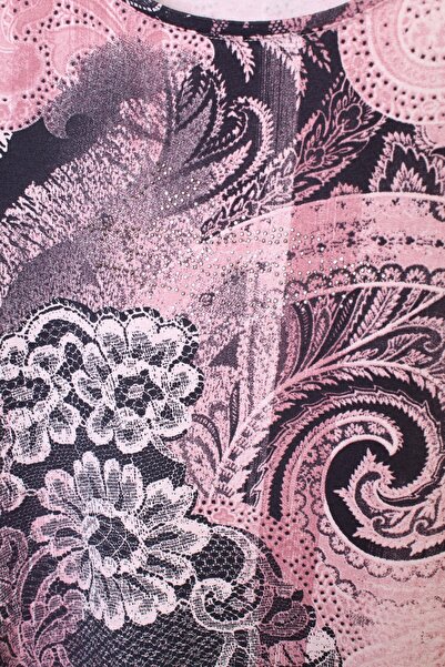 YXL COLLECTION Γυναικεία μπλούζα μεγάλου μεγέθους Lycra Stone με μικτό σχέδιο με μανίκια τριών τετάρτων (4 εποχών) - ροζ