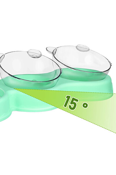 Linomag Orthopedic double bowl for cats with automatic water refill, Linomag®, 500ml, Pistachio green