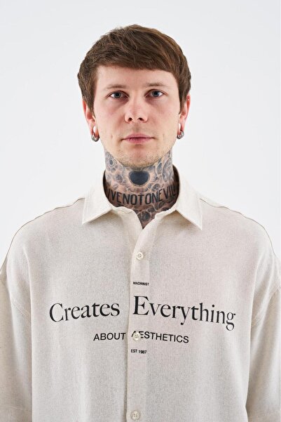 Machinist Men's Printed Detachable Sleeve Shirt Ecru