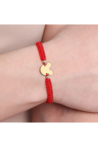 MOHI Fine Jewellery Bratara snur reglabil cu pandant in forma de Mickey Mouse, aur 14k, grosime 0.5mm