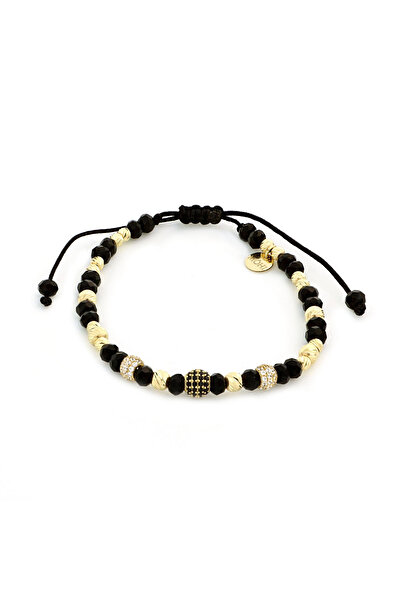 MOHI Fine Jewellery Bratara snur cu bile striate din aur galben de 14k