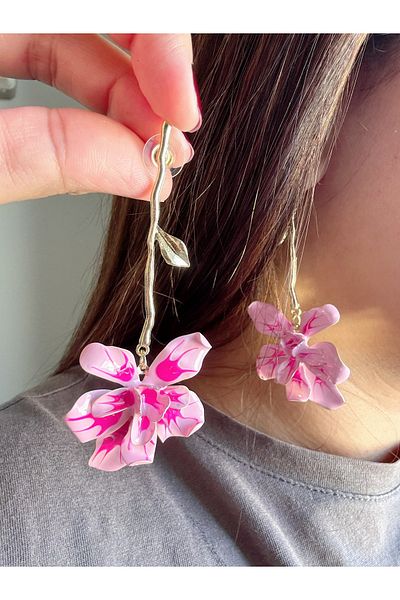 Gümüş sandık Colored Zra Brand Flower Steel Earrings with Dangle