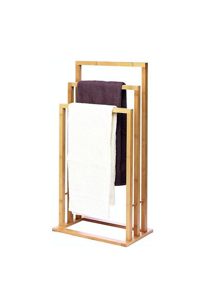 Alpina Suport prosop baie din lemn de bambus cu 3 umerașe 42x24x81.5cm