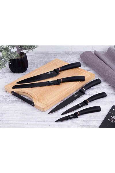 Berlinger Haus Set of knives with non-stick surface + cutting board 6 pcs Black Rose