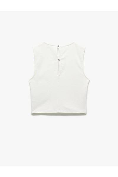 Koton Cotton Slim Fit Sleeveless Crew Neck Bow Detail Rhinestone Blouse