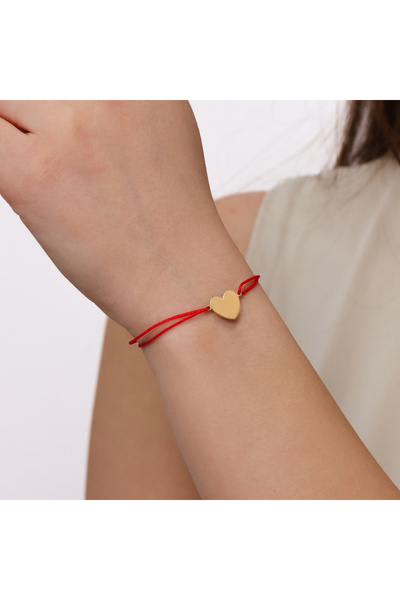 MOHI Fine Jewellery Bratara snur reglabil rosu aur 14k, cu pandant in forma de inima