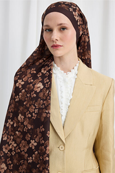 cs camellia scarf Μαλακό σάλι με σχέδιο Blom - Καφέ