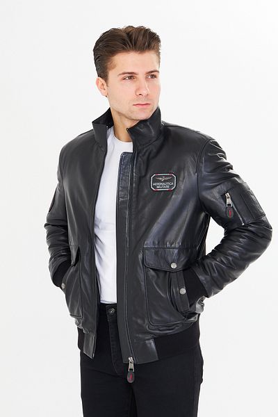 By Marki Marki Men's Genuine Leather Pilot Jacket – Stand Collar, Zippered, 7 Pockets, Maverik - 506022