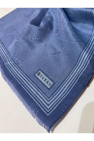 Vakko Şal din mătase din bumbac monogramă 41540-albastru închis