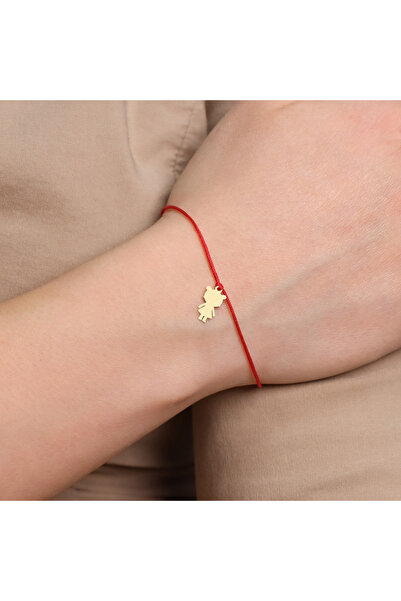 MOHI Fine Jewellery Bratara snur rosu reglabil cu pandant in forma de fetita, aur 14k