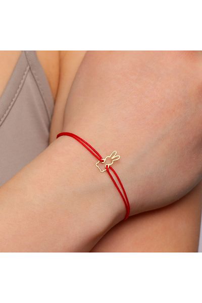 MOHI Fine Jewellery Adjustable cord bracelet with cut-out bunny pendant, 14k gold