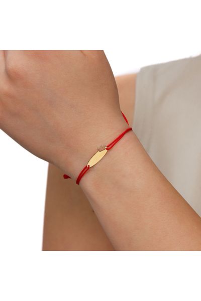 MOHI Fine Jewellery Adjustable cord bracelet with perforated plate and crown, 14k gold, plate thickness 0.5mm
