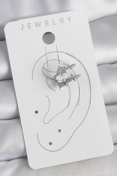 STİLLOVE Brass Silver Color Zircon Stone Star Model Women's Cartilage Earrings Sl11818