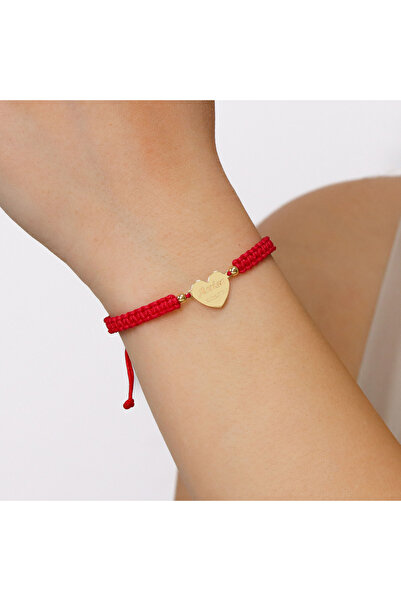 MOHI Fine Jewellery Bratara snur reglabil aur 14k, cu pandant in forma de inima si bile aur