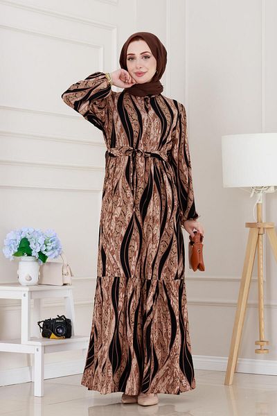 Sevitli Rochie din viscoză cu model leopard cu tunel în talie-VIZON