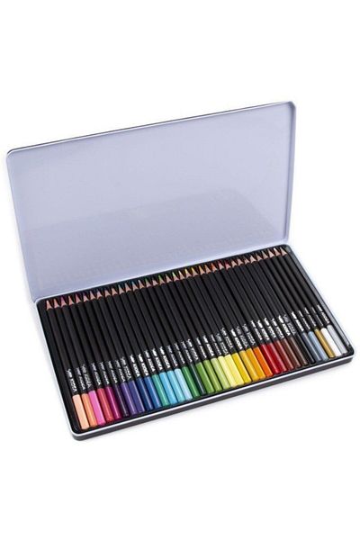 Kidea Set of 36 beautiful triangular pencils for children, metal box, Kidea, multicolors