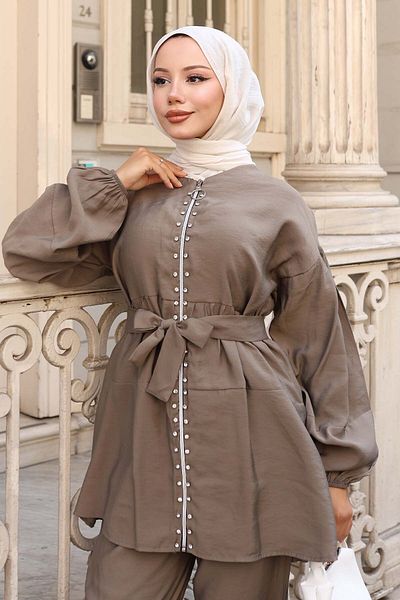 benguen Stone Detailed Double Suit Khaki 4877