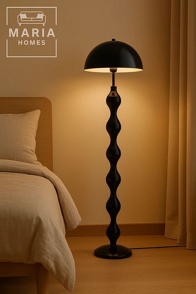 MARIA HOMES Sculptural Glossy Black Floor Lamp with Dome Shade