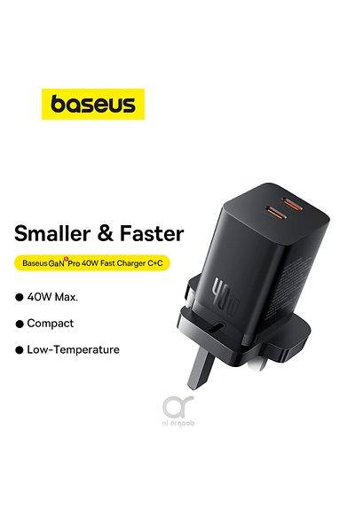Baseus GaN5 Pro PD 40W Dual Type C Fast Charger Adapter for MacBook Pro, iPhone, Samsung - Black