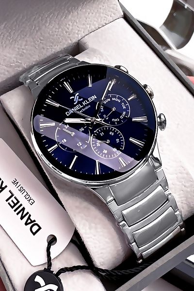 Daniel Klein Exclusive Men Wristwatch 3 Atm Waterproof Silver Color Steel Cord Bracelet with Gift Dke2011c3