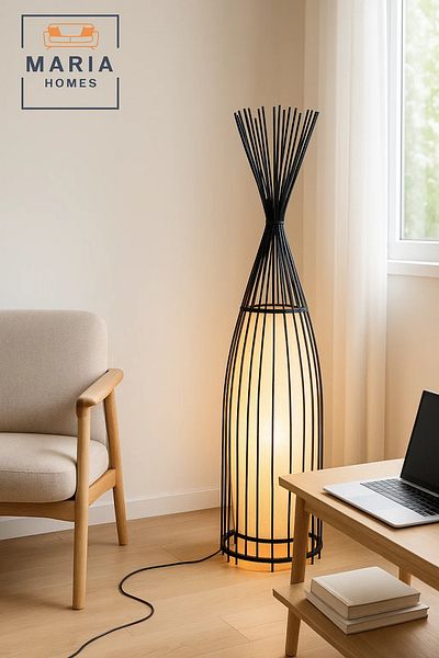MARIA HOMES Decorative Cage Floor Lamp with Inner Fabric Diffuser