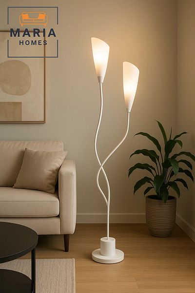 MARIA HOMES Sculptural Twin-Head White Floor Lamp