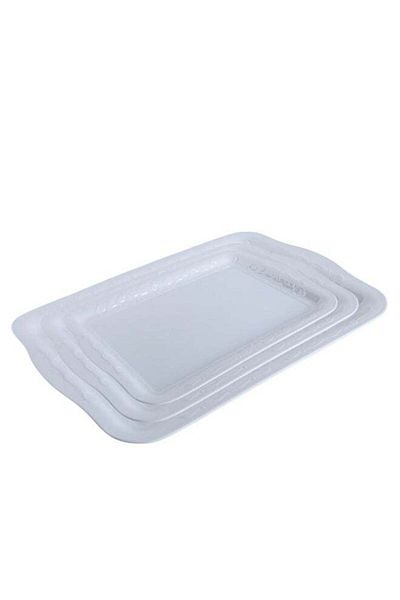 Trust 3-Piece Melamine Serving Tray Set Small Size 35CM, Medium Size 40CM & Large Size 45CM White