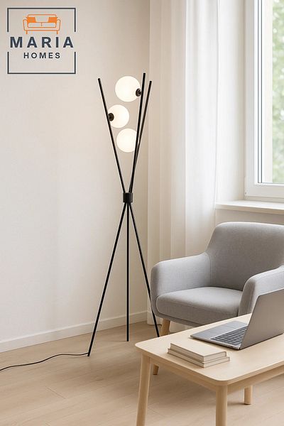 MARIA HOMES Tripod Floor Lamp with Three Frosted Globe Lights