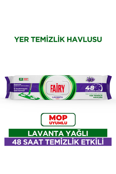 Fairy Çok Amaçlı Mop Uyumlu Yer Temizlik Havlusu 50 Yaprak | Lavanta Yağlı | Beyaz Sirke & Karbonat