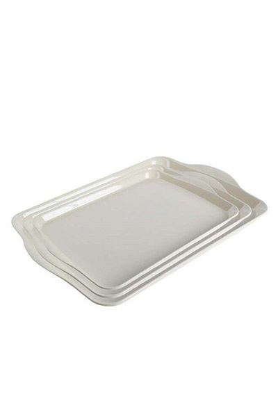 Trust 3-Piece Melamine Serving Tray Set, Small Size 35CM, Medium Size 38CM & Large Size 42CM Beige